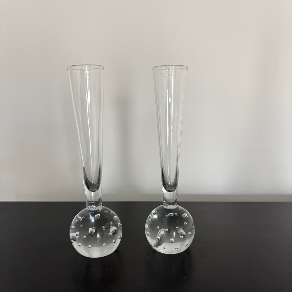 Pair of Clear Glass Bud Vases with Bubble Base